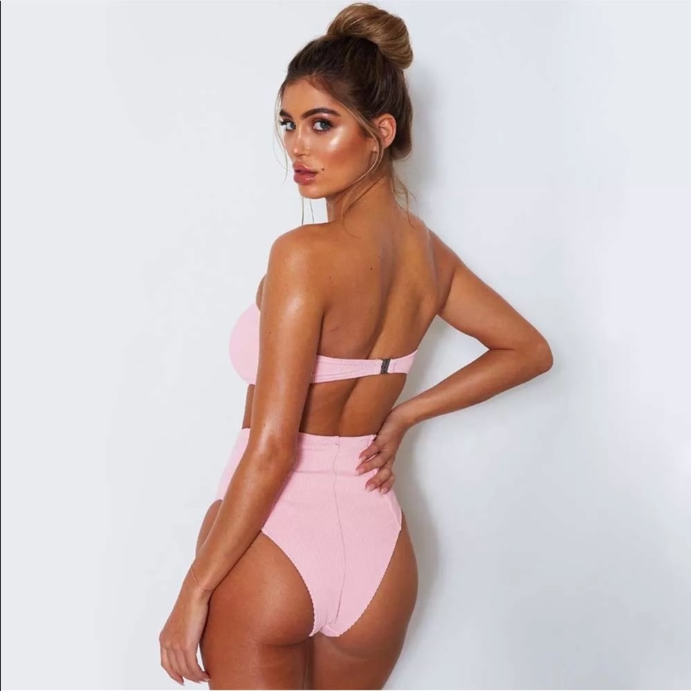 Pink Barbie high waisted cheeky strapless bikini - Picture 2 of 4
